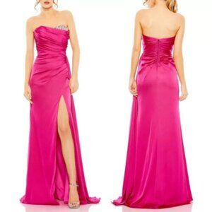 Ieena Mac Duggal Magenta Pink Crystal Detail Strapless Sheath Gown Prom